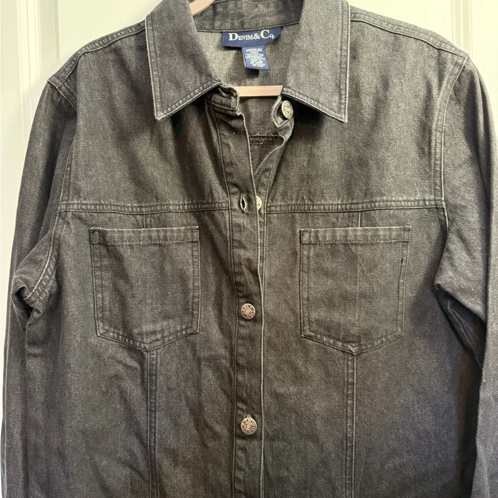 Denim&Co Women's Dark Gray Embroidered Jean Jacket